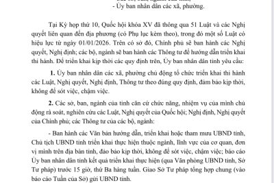 CV v/v triển khai thi hành Luật, Nghị quyết Quốc hội khóa XV thông qua tại Kỳ họp thứ 10